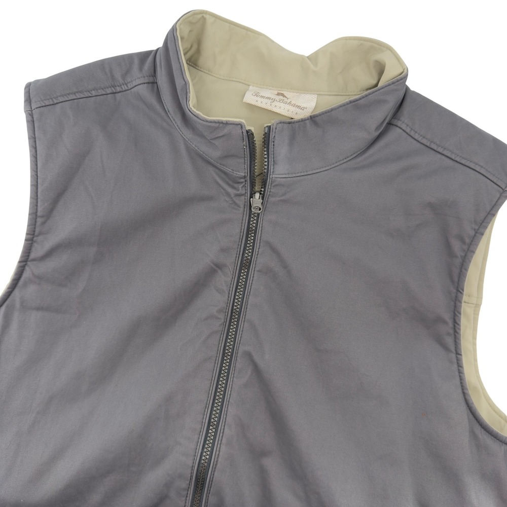 Tommy Bahama Reversible Vest Mens XXL Gray Khaki Tan Full Zip Cotton Blend Outer